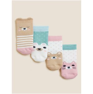 Froté ponožky se zvířecí tváří a vysokým podílem bavlny (3,2 kg – 24 měsíců), 4 páry Marks & Spencer vícebarevná