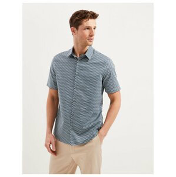 Košile s vysokým podílem bavlny a geometrickým potiskem Marks & Spencer námořnická modrá