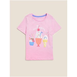 Tričko z čisté bavlny s motivem zmrzliny (2–7 let) Marks & Spencer růžová