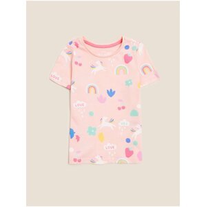 Tričko z čisté bavlny s potiskem jednorožce (2–7 roky) Marks & Spencer růžová