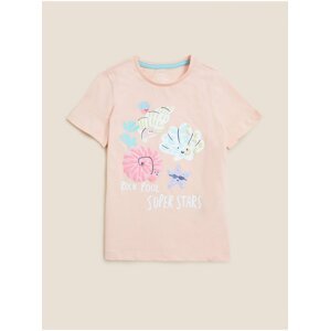 Tričko z čisté bavlny s motivem mušle (2–7 let) Marks & Spencer růžová