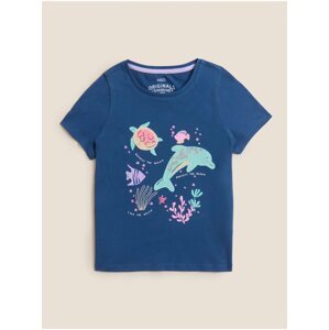 Tričko z čisté bavlny s flitry a motivem delfína (2–7 let) Marks & Spencer námořnická modrá