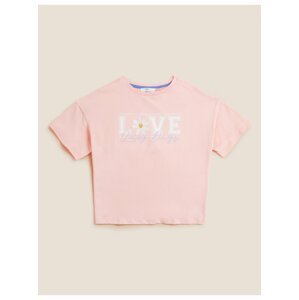 Pyžamový top z čisté bavlny s nápisem „Lazy Days“ (6–16 let) Marks & Spencer růžová