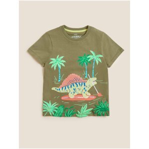 Tričko z čisté bavlny s motivem dinosaura (2–7 let) Marks & Spencer zelená