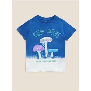 Batikované tričko z čisté bavlny s motivem hub (2–7 let) Marks & Spencer modrá