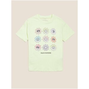 Tričko z čisté bavlny s grafickými květy (6–16 let) Marks & Spencer žlutá