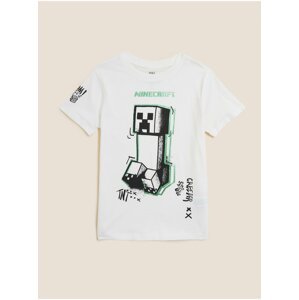 Tričko z čisté bavlny s motivem Minecraft™ (6–16 let) Marks & Spencer bílá