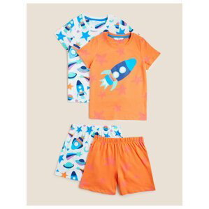 Krátká pyžamová souprava z čisté bavlny s motivem rakety, 2 ks v balení (1–7 let) Marks & Spencer oranžová
