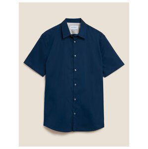 Košile s vysokým podílem bavlny, úzký střih Marks & Spencer námořnická modrá