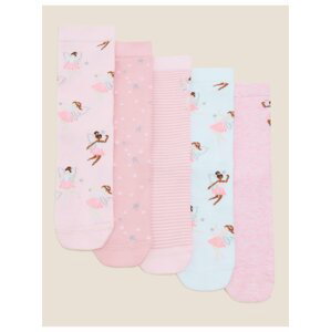 5 párů bavlněných ponožek do balerínek Marks & Spencer růžová