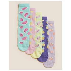 5 párů ponožek s motivem ovoce a vysokým podílem bavlny Marks & Spencer vícebarevná