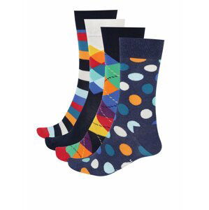 Sada čtyř párů vzorovaných pánských ponožek v tmavě modré barvě Happy Socks