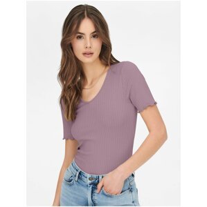 Světle fialové žebrované tričko Jacqueline de Yong Fransiska