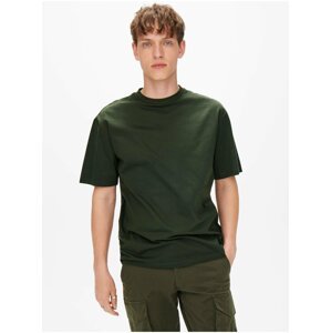Tmavě zelené pánské basic tričko ONLY & SONS Fred