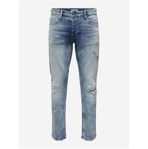 Světle modré slim fit džíny s potrhaným efektem ONLY & SONS