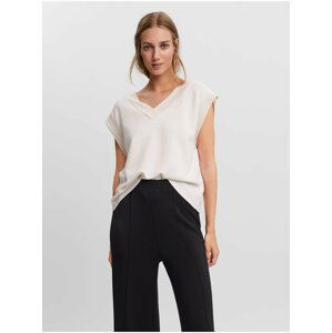 Krémové volné basic tričko VERO MODA Silky