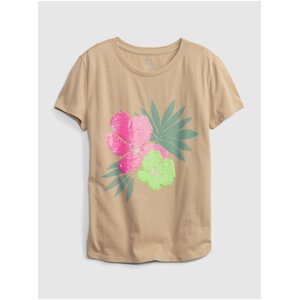 Béžové holčičí tričko organic s flitry floral GAP