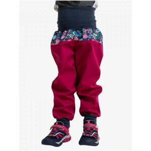 Tmavě růžové holčičí softshellové květované kalhoty s vysokým pasem Unuo