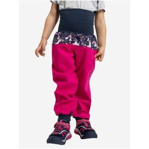 Růžové holčičí softshellové vzorované kalhoty s vysokým pasem Unuo