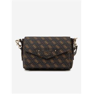 Tmavě hnědá vzorovaná crossbody kabelka Guess Brenton