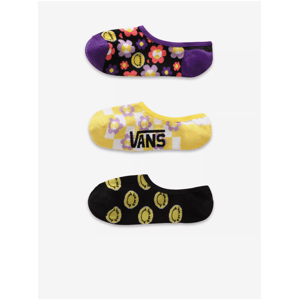 Sada tří párů dámských vzorovaných ponožek v černé, žluté a fialové barvě VANS