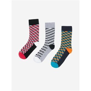 Sada tří párů barevných pánských vzorovaných ponožek Ombre Clothing V2 U242