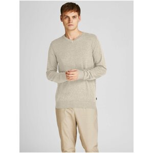 Krémový žíhaný basic svetr Jack & Jones Emil