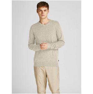 Béžový pánský žíhaný basic svetr Jack & Jones Emil