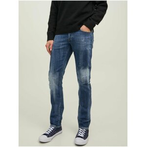 Tmavě modré slim fit džíny s vyšisovaným efektem Jack & Jones Glenn