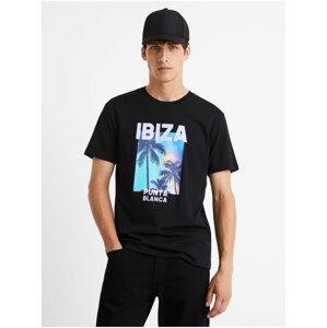 Černé bavlněné tričko Celio Cesouth Ibiza