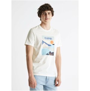 Krémové pánské tričko Celio Cevinty Capri