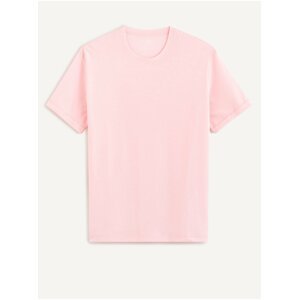 Růžové hladké bavlněné tričko Celio Cecola