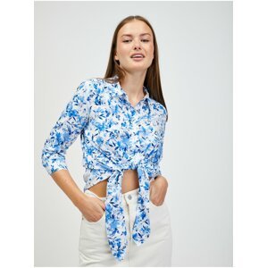 Bílo-modrá dámská květovaná košile s uzlem ORSAY