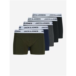 Sada pěti boxerek v khaki, modré, šedé a černé barvě Jack & Jones