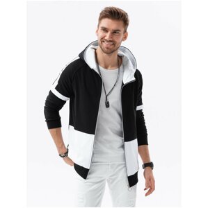 Černo-bílá pánská mikina na zip s kapucí Ombre Clothing