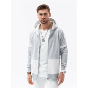 Šedo-bílá pánská mikina na zip s kapucí Ombre Clothing