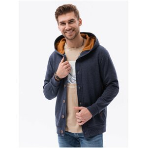 Tmavě modrá pánská mikina na zip s kapucí Ombre Clothing