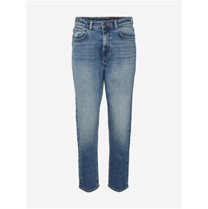Modré zkrácené straight fit džíny s vyšisovaným efektem Noisy May Moni