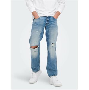 Modré loose fit džíny s potrhaným efektem ONLY & SONS Edge
