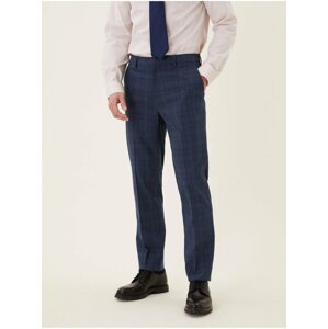Tmavě modré pánské kostkované kalhoty Marks & Spencer