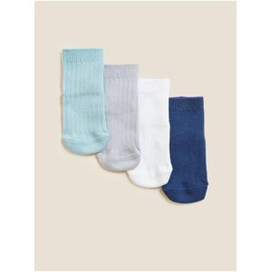 Sada čtyř párů dětských ponožek v modré, šedé a bílé barvě Marks & Spencer