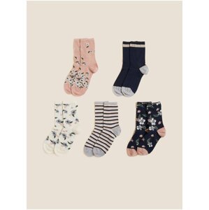 Sada pěti párů dámských barevných vzorovaných ponožek Marks & Spencer