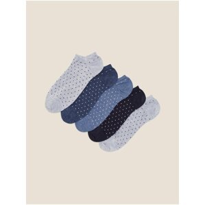 Sada pěti párů dámských puntíkovaných ponožek v modré, šedé a černé barvě Marks & Spencer Sumptuously Soft™