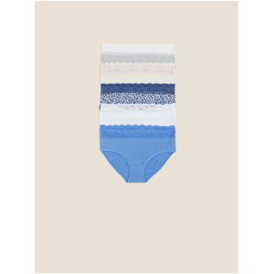 Sada pěti dámských vzorovaných kalhotek v modré, bílé a šedé barvě Marks & Spencer