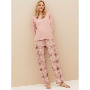 Růžové dámské kostkované pyžamo Marks & Spencer