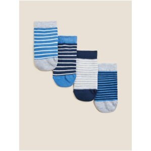 Sada čtyř párů klučičích ponožek v modré barvě Marks & Spencer