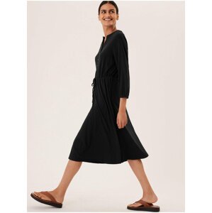 Midi šaty se zvýrazněným pasem a kulatým výstřihem, z čisté bavlny Marks & Spencer černá
