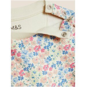 Mikina s květinovým potiskem a vysokým podílem bavlny (0–3 roky) Marks & Spencer růžová