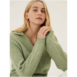 Žebrovaný svetr s límcem Marks & Spencer zelená