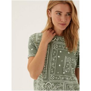Tričko ke krku z čisté bavlny, s potiskem Marks & Spencer zelená